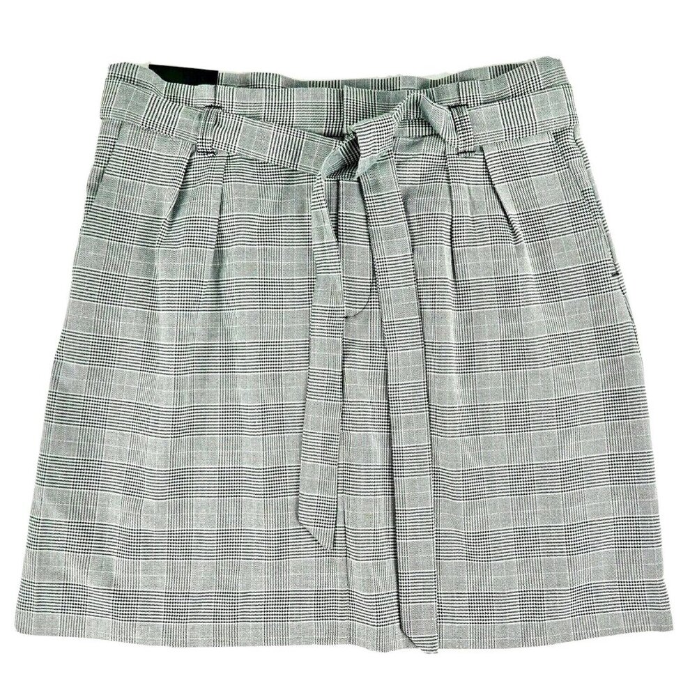 NWT Banana Republic Womens Size 4 Gray Belted Plaid Mini Skirt with Pockets NEW